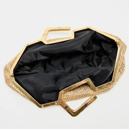 Bolsa Clutch Feminina Dourada com Alça Metálica
