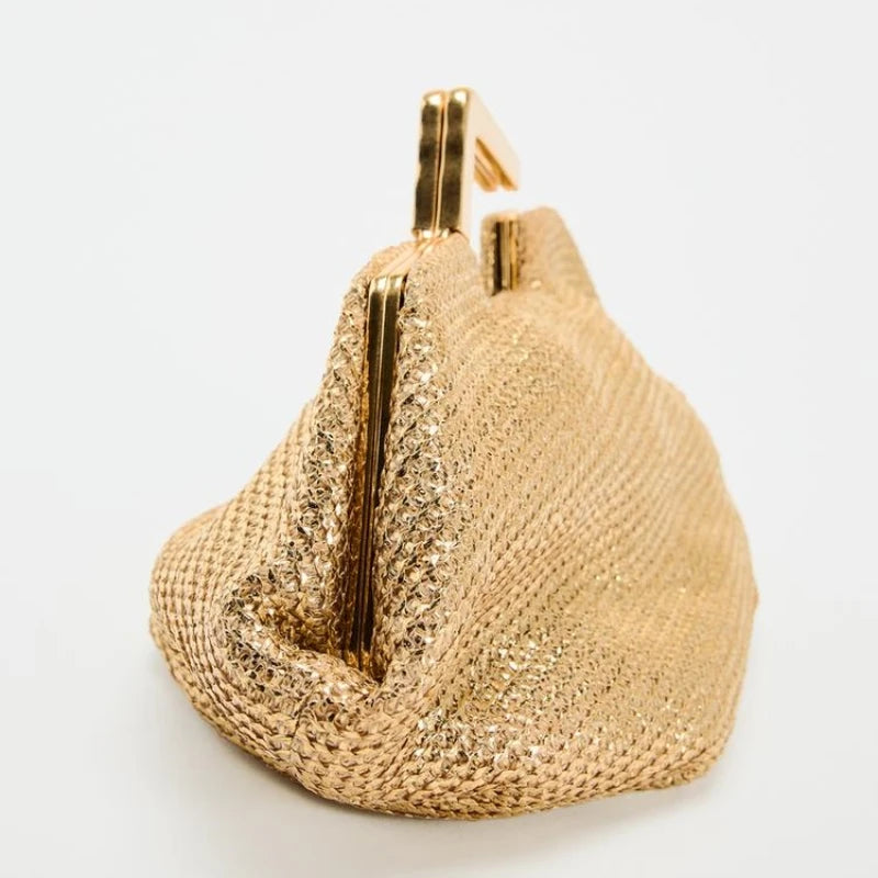 Bolsa Clutch Feminina Dourada com Alça Metálica