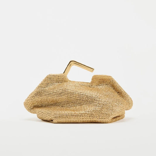 Bolsa Clutch Feminina Dourada com Alça Metálica