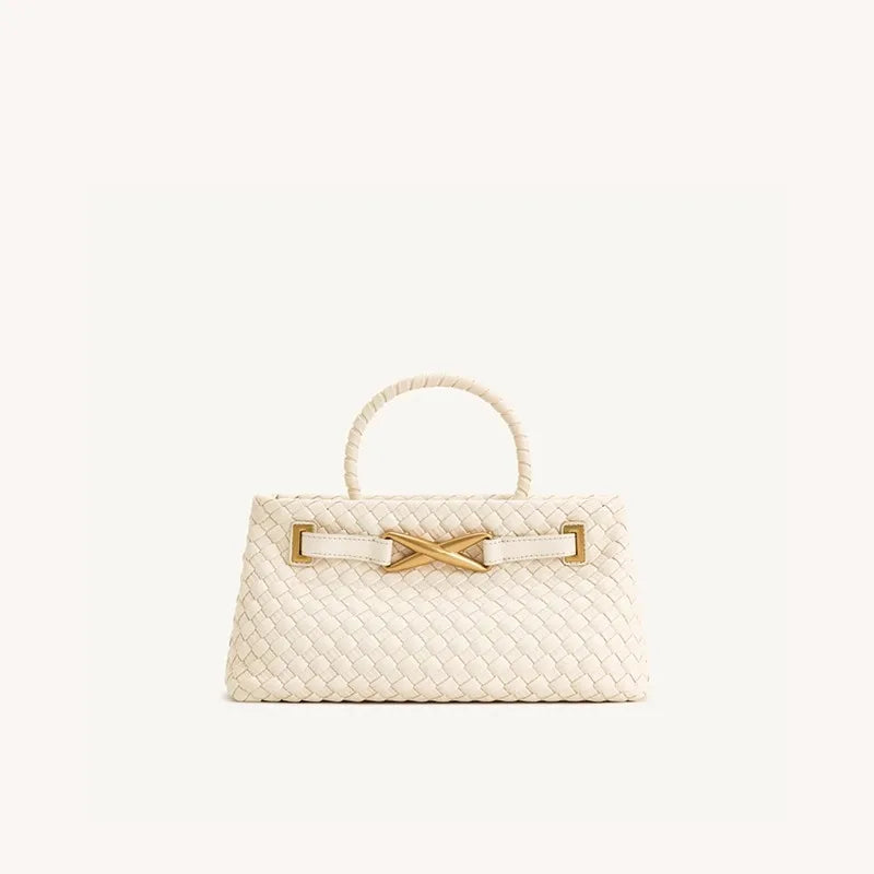Bolsa Feminina de Mão Trançada com Detalhe Dourado