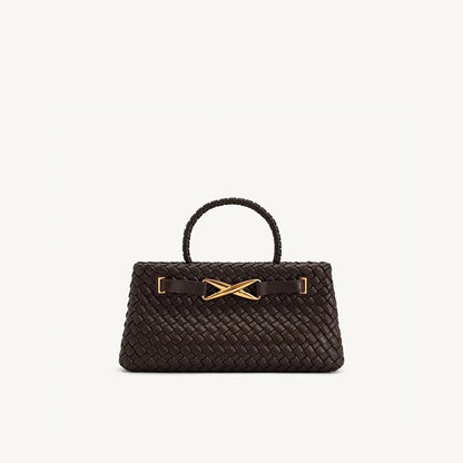 Bolsa Feminina de Mão Trançada com Detalhe Dourado