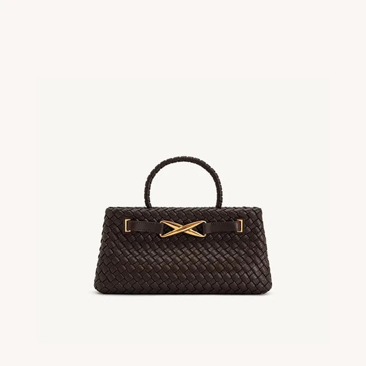 Bolsa Feminina de Mão Trançada com Detalhe Dourado