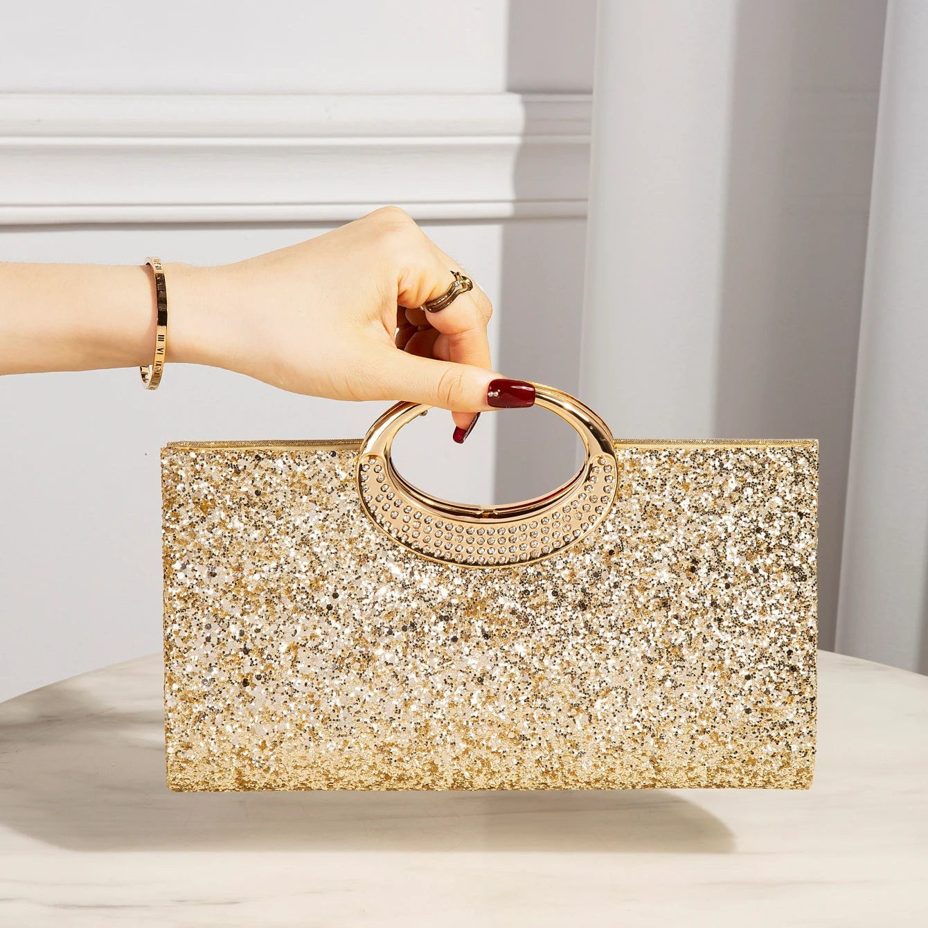 Bolsa Clutch Dourada com Glitter