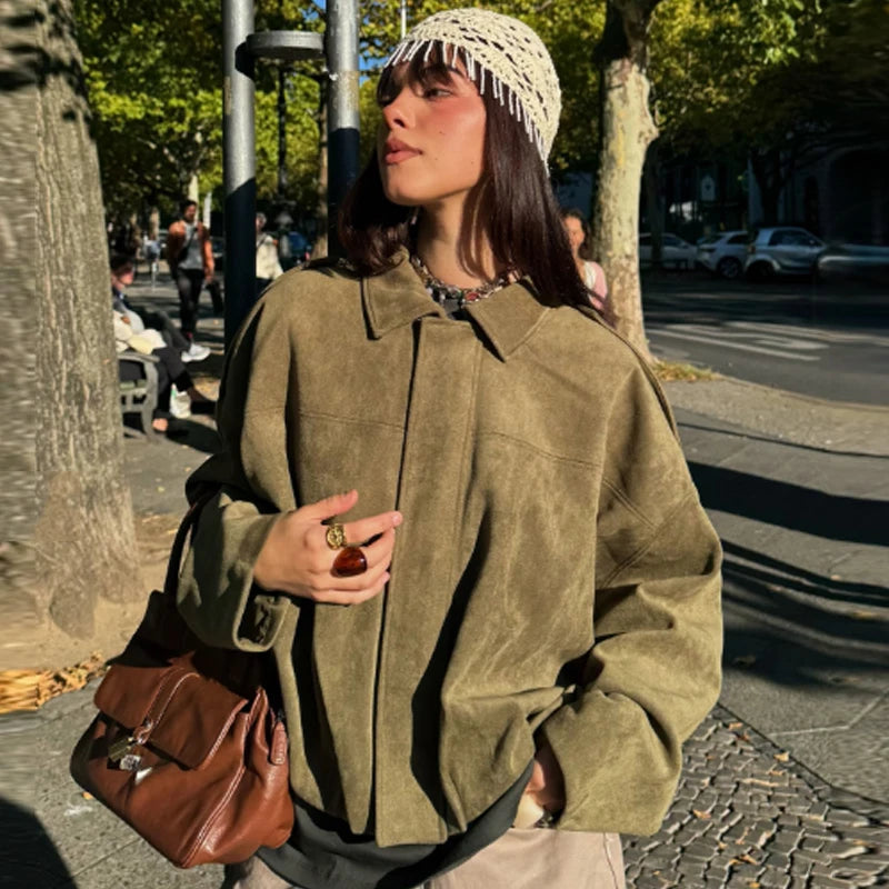 Casaco Bomber Feminina efeito Suede Manga Longa