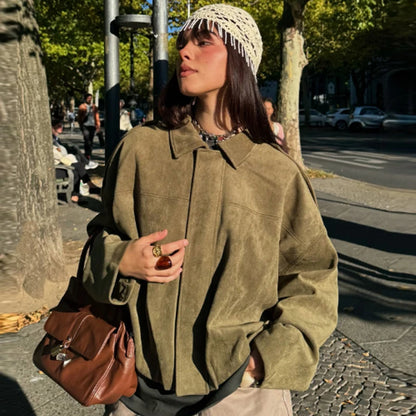 Casaco Bomber Feminina efeito Suede Manga Longa