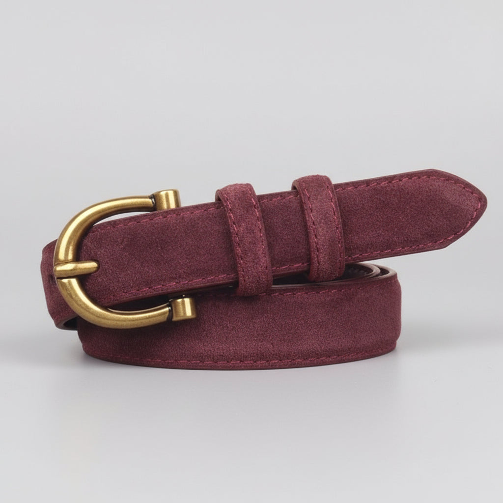 Cinto Feminino de Camurça com Fivela Dourada
