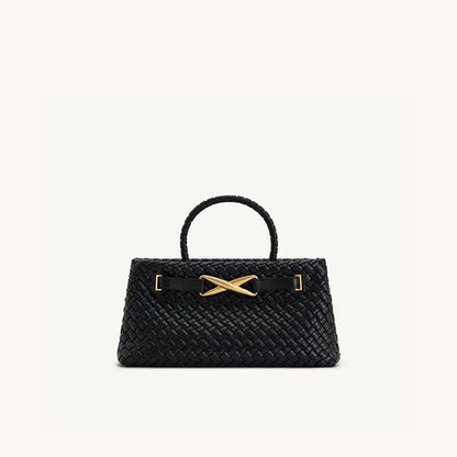 Bolsa Feminina de Mão Trançada com Detalhe Dourado