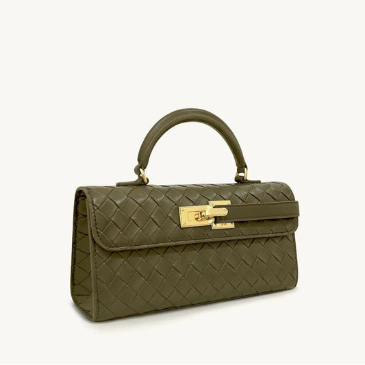 Bolsa Feminina de Mão com Textura Trançada com Fecho Dourado