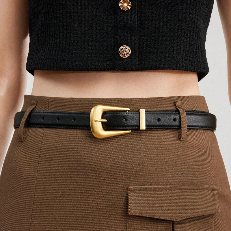 Cinto Feminino Liso com Fivela Dourada