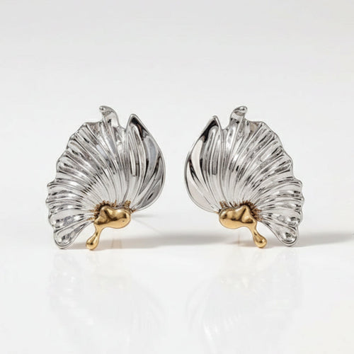 Brinco Folha Luxo Banhado a Ouro e Prata – Elegância Sofisticada