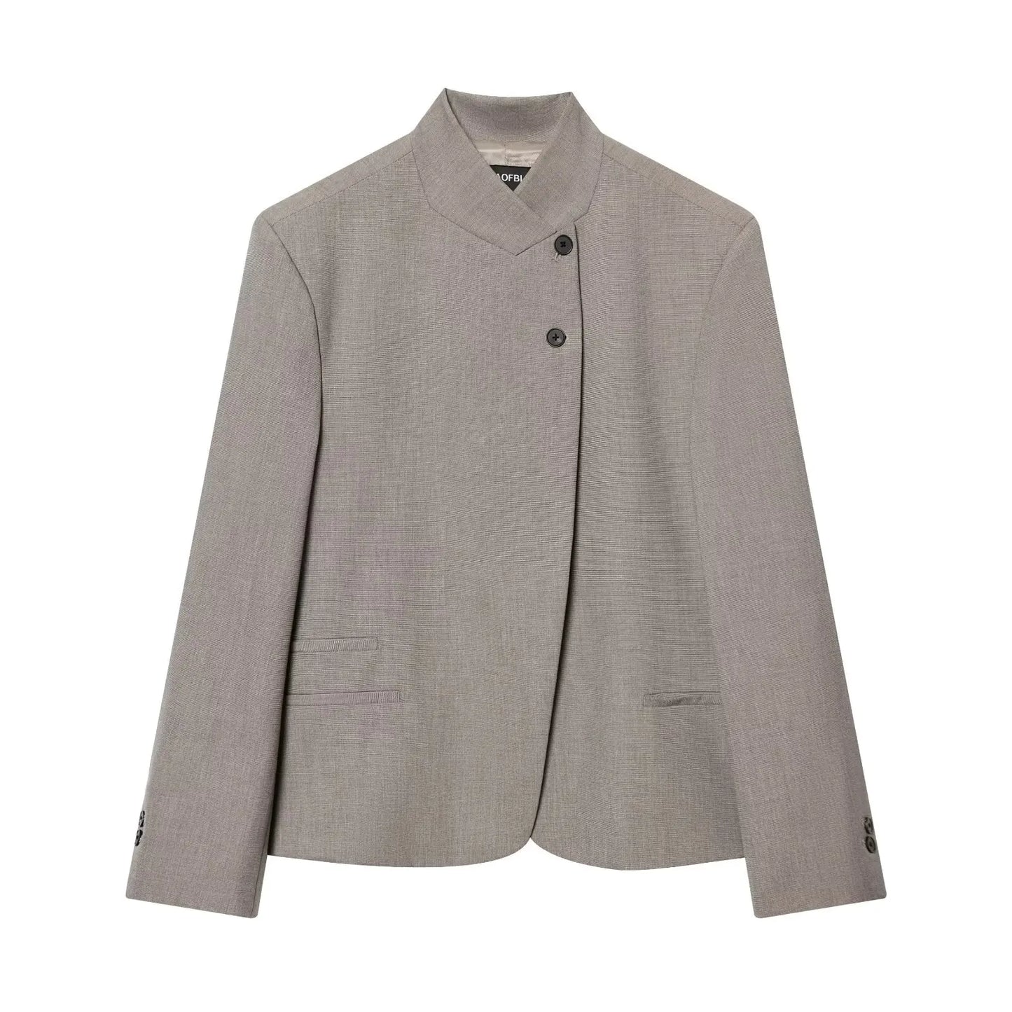 Blazer Casaco Feminino Elegante de Alfaiataria Gola Alta Botões Frontais