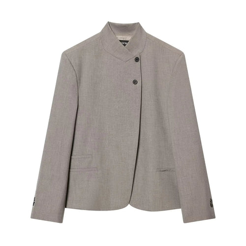 Blazer Casaco Feminino Elegante de Alfaiataria Gola Alta Botões Frontais