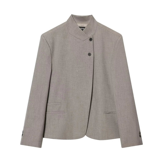 Blazer Casaco Feminino Elegante de Alfaiataria Gola Alta Botões Frontais