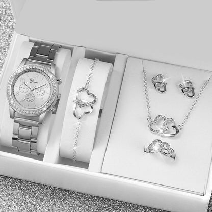 Conjunto Feminino com Relógio, Colar, Brincos, Pulseira e Anel – Premium Elegance