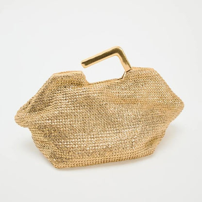 Bolsa Clutch Feminina Dourada com Alça Metálica