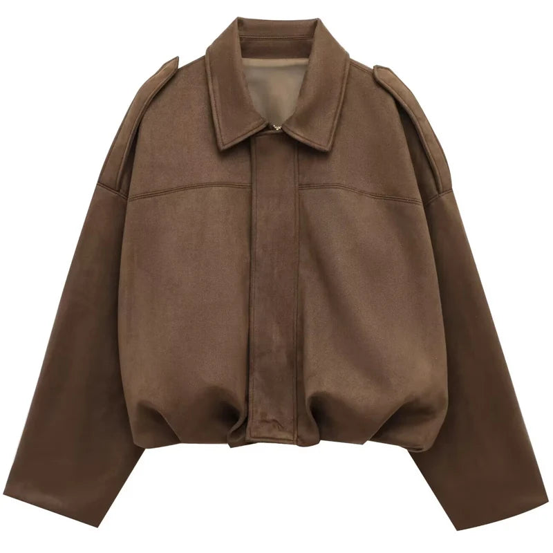 Casaco Bomber Feminina efeito Suede Manga Longa