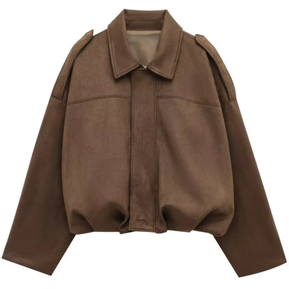 Casaco Bomber Feminina efeito Suede Manga Longa
