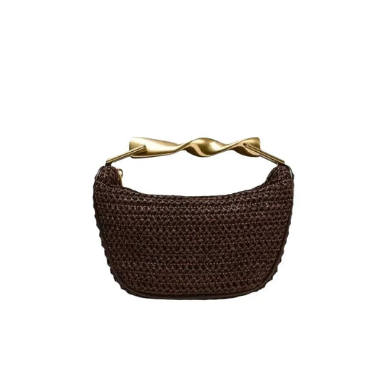 Bolsa Feminina de Mão em Palha com Alça Dourada