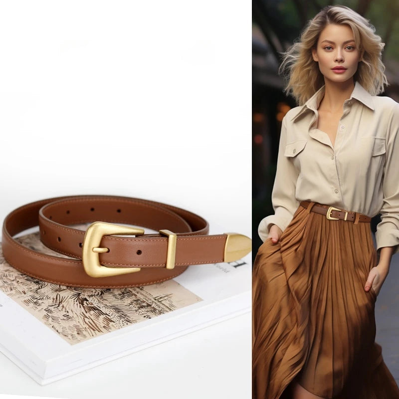 Cinto Feminino Liso com Fivela Dourada