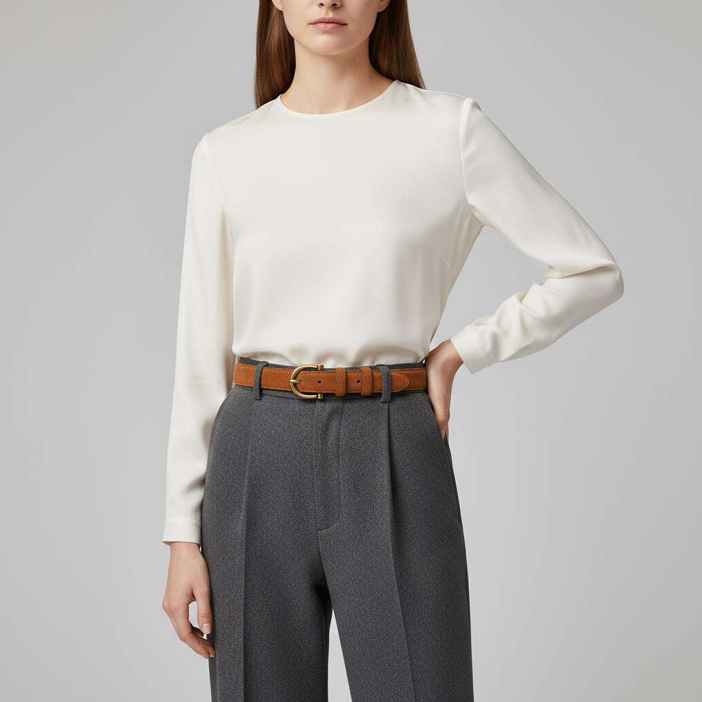 Cinto Feminino de Camurça com Fivela Dourada