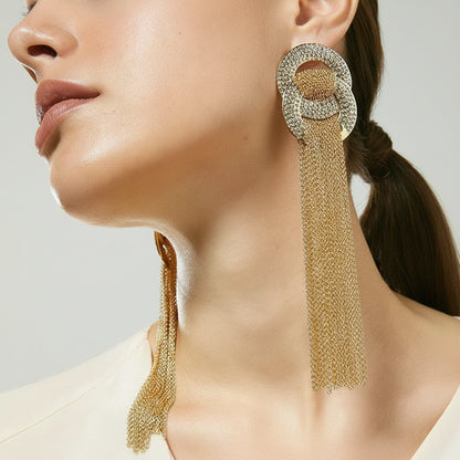 Brinco Longo Feminino Dourado com Correntes