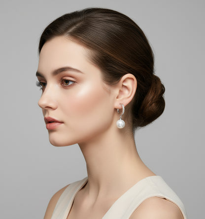 Brinco de Pérola Prata Esterlina 925 Cravejado com Zircônias