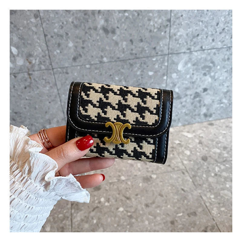 Carteira Feminina Premium Porta Cartões com Estampa Pied de Poule