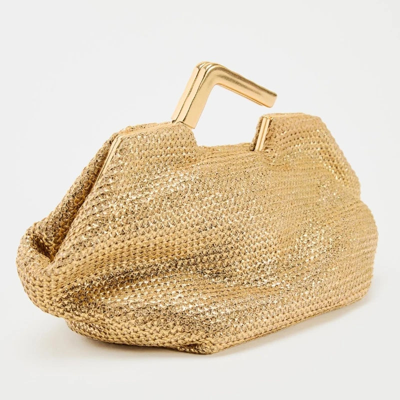 Bolsa Clutch Feminina Dourada com Alça Metálica