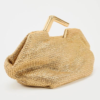 Bolsa Clutch Feminina Dourada com Alça Metálica
