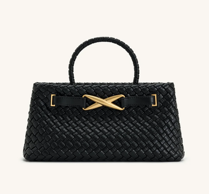 Bolsa Feminina de Mão Trançada com Detalhe Dourado
