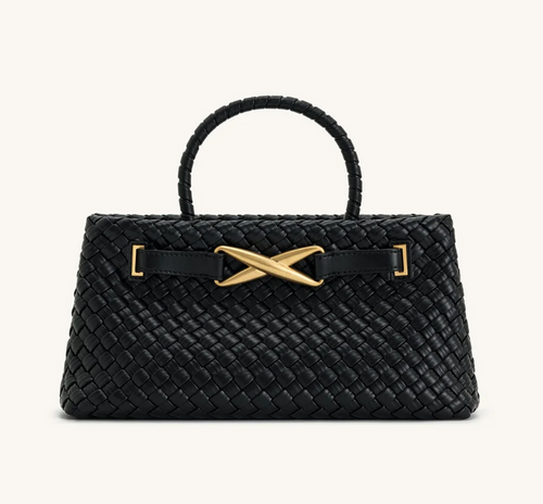 Bolsa Feminina de Mão Trançada com Detalhe Dourado