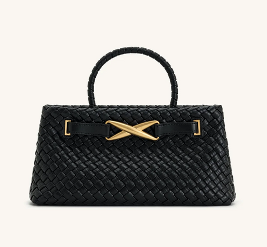 Bolsa Feminina de Mão Trançada com Detalhe Dourado