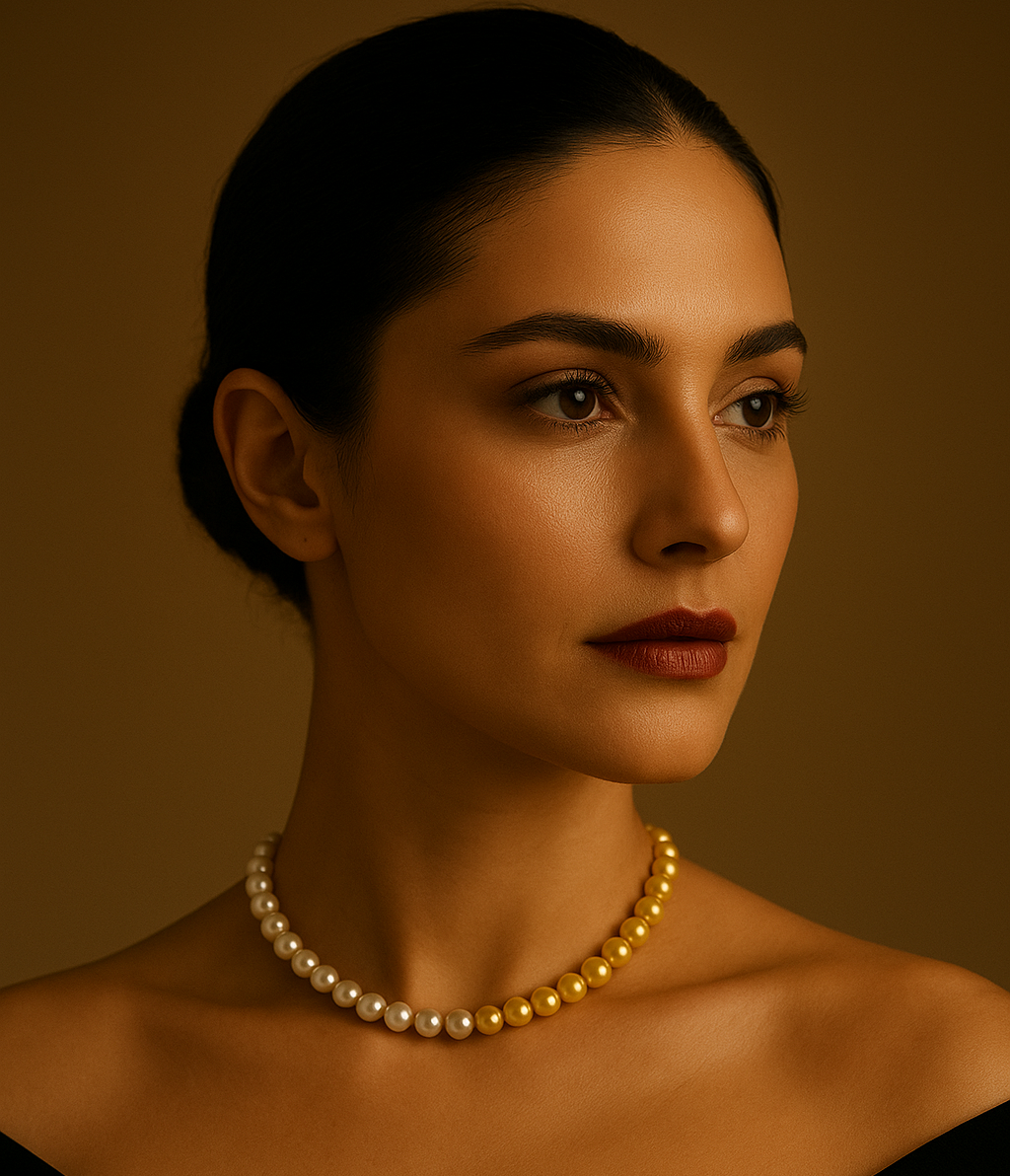 Colar de Pérolas Champanhe com Gradiente Branco Elegante