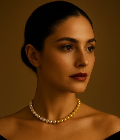 Colar de Pérolas Champanhe com Gradiente Branco Elegante