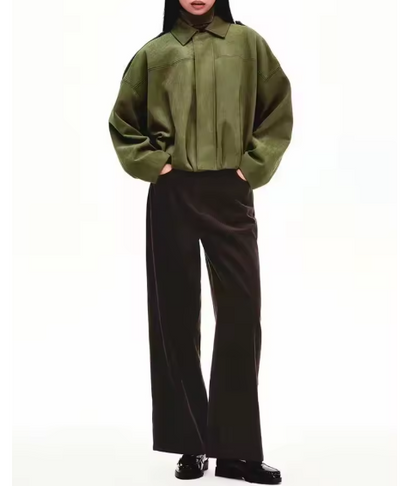 Casaco Bomber Feminina efeito Suede Manga Longa