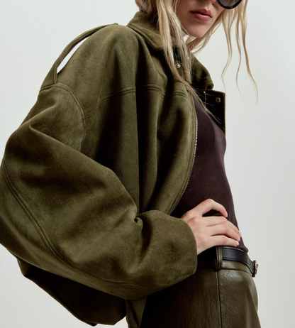 Casaco Bomber Feminina efeito Suede Manga Longa