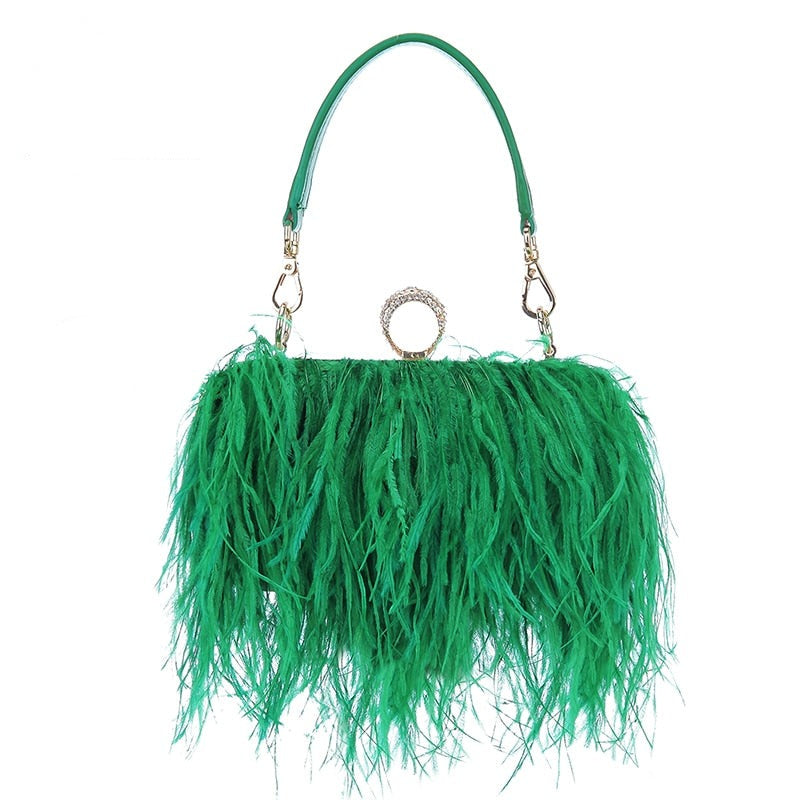 Bolsa de Festa Feminina com Plumas – Alça Removível