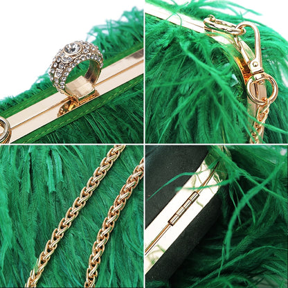 Bolsa de Festa Feminina com Plumas – Alça Removível
