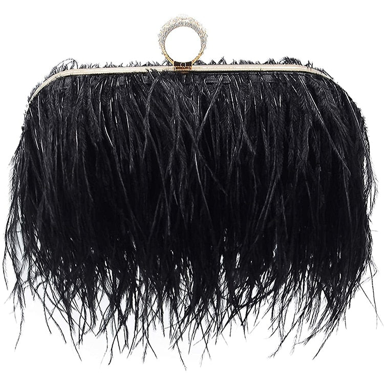 Bolsa de Festa Feminina com Plumas – Alça Removível